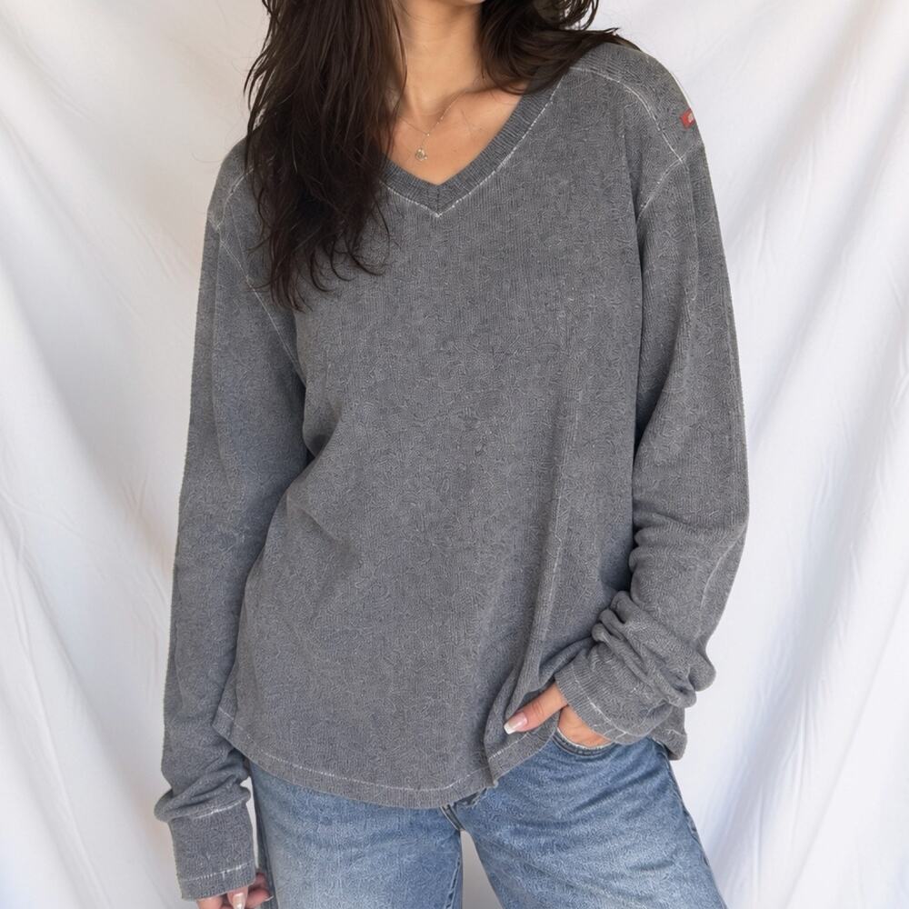 Vintage Y2K Abercrombie & Fitch Gray Waffle Knit V Neck Sweater XL